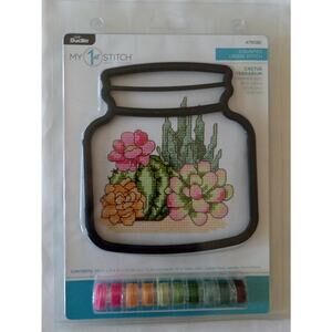 Bucilla 47908E My 1st Stitch Counted Cross Stitch Kit Terrarium Cactus 4 Inch